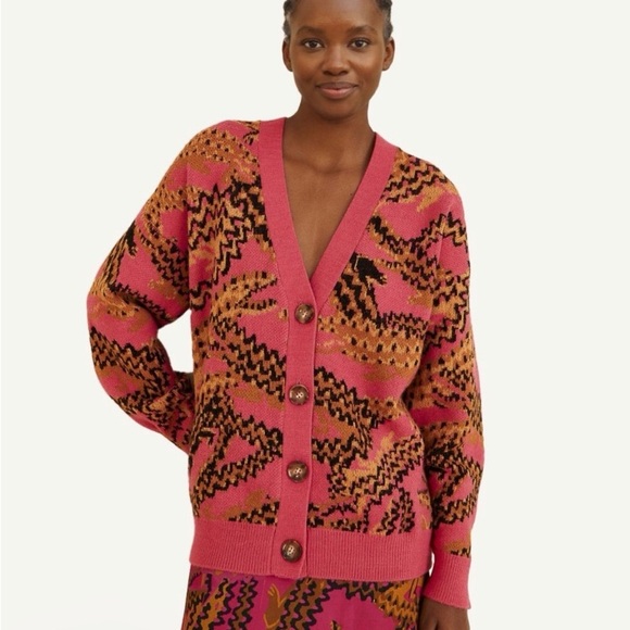 FARM Rio Sweaters - FARM Rio Pink and Orange Patterned Cardigan